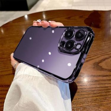Imagem de Capa de telefone transparente para iPhone 15 14 11 12 13 14 Pro Max Mini XS X Plus Capa protetora de silicone revestida, cor roxa escura, para iPhone 14Pro Max
