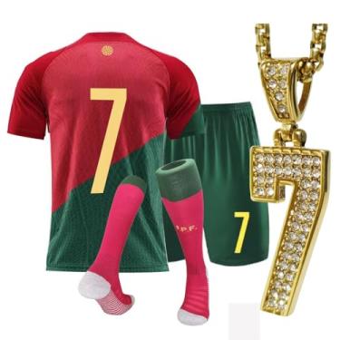 Imagem de URAISEUS Camisa de futebol infantil infantil infantil uniforme de futebol juvenil com meias e colares nº 7, Vermelho/verde, 12-13 Anos