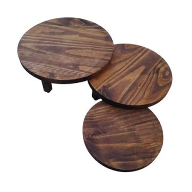 Imagem de Kit Boleira Trio Bandejas Redondas Doce Bolo Decoração de Festa Madeira Rústica Suporte Expositor Frios Buffet (Rústico)