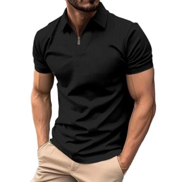 Imagem de Camisetas masculinas verão outono manga curta gola tartaruga crochê camisetas básicas homem 2024, Z-552 Preto, G