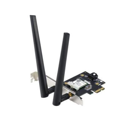 Imagem de ASUS Adaptador WiFi AX1800 PCIe (PCE-AX1800) - WiFi 6, Bluetooth 5.2, sem fio de latência ultrabaixa, 2 antenas externas, suporta taxa total de dados de até 1800 Mbps, segurança de rede WPA3, OFDMA e