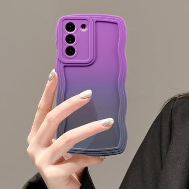 Imagem de UEEBAI Capa de silicone com moldura ondulada para Samsung Galaxy A55 5G, linda moldura ondulada slim fit à prova de choque capa macia bonita encaracolada feminina para Galaxy A55 5G, cinza roxo