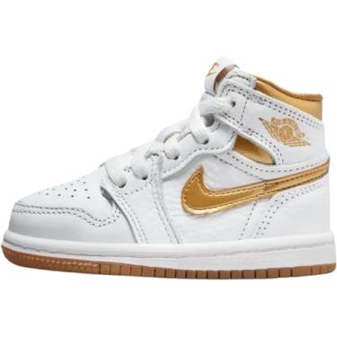 Imagem de Tênis Jordan 1 Mid Baby/Toddler (DQ8425-006, Preto/Cinza Cimento-Vermelho Fogo-Branco), Ouro branco/metálico., 15