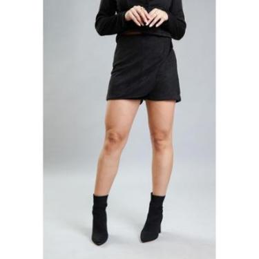Imagem de Shorts Saia Cintura Alta em Suede Feminino na Cor Preto Dialogo Jeans-Feminino