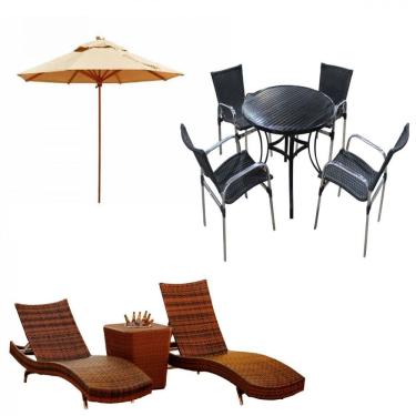 Imagem de Kit 4 Cadeiras e Mesa, 2 Espreguiçadeiras Bona e Mesa com Ombrelone - Piscina, Jardim, Área - Trama