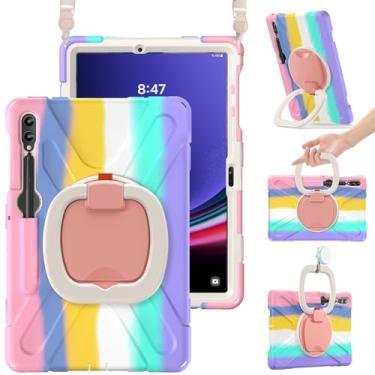 Imagem de BRAECN Capa para Samsung Galaxy Tab S8+/S7 FE/S7+ 12,4 polegadas 2022 com suporte para caneta S (SM-X800/T730/T970), capa de silicone resistente com alça de mão, suporte, alça de ombro para Galaxy Tab S8 Plus - rosa colorido