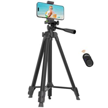 Imagem de Tripé de telefone Luswemi de 133 cm, suporte leve para celular e câmera com controle remoto e suporte de telefone, tripé portátil para celular compatível com iPhone 16 Pro Max/15 Pro/Samsung/DJI/GoPro