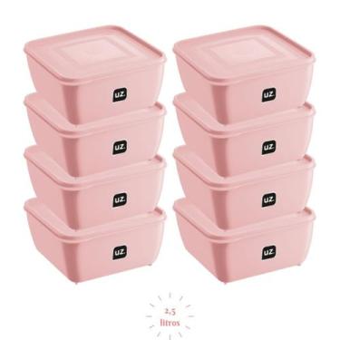 Imagem de Kit 8 Potes Plastico Rosa Quadrado 2,5L Linha Gourmet - UZ