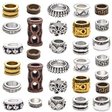 Imagem de Contas Dreadlock, 30 peças de metal grande buraco Dreadlock acessórios de decoração de cabelo para trançar cabelo joias