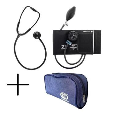 Imagem de Kit Enfermagem Acadêmico Preto Bic Estetoscópio Duplo + Esfigmo Aparel