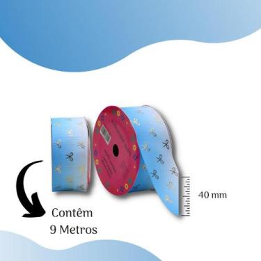 Imagem de Fita Gorgurão Estampada Laço Azul - 40 Mm - 10y - 41317-3 Nybc