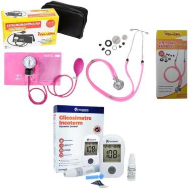 Imagem de Kit com esfigmomanômetro esteto completo rosa - Premium
