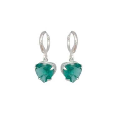 Imagem de Brinco Coração Pedra Fusion Cristal Verde Folheado Prata Antialérgico 