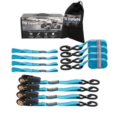 Imagem de Tie Down Correia catraca azul de 2,5 cm x 4,5 m, kit com 4 unidades - 997 kg. Limite de carga