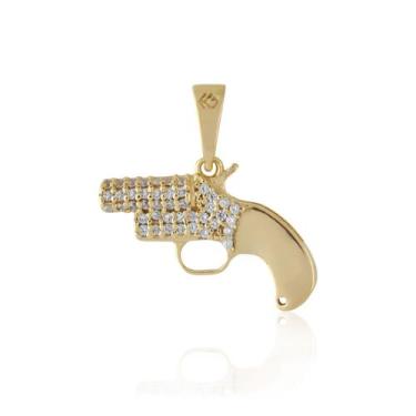 Imagem de Pingente Flare Gun Cravejada 20 mm Prata e Banho de Ouro 18k - Hera Ga