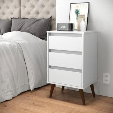 Imagem de Mesa De Cabeceira Wood Pés Palito 3 Gavetas Retrô  EJ MÓVEIS, Branco