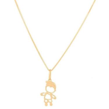 Imagem de Colar Feminino De Ouro Veneziana 40cm 18k E Pingente Menino - DR Joias