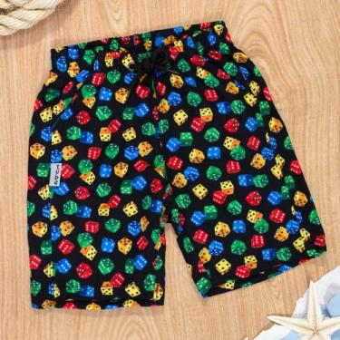 Imagem de Bermuda Preta Praia Bolsinho Dados Coloridos Menino - TubeKids, 4, Pre