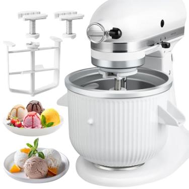 Imagem de Acessório para máquina de sorvete para batedeira KitchenAid, tigela de sorvete adequada para batedeiras de 4,5 litros e maiores, acessório para sorvete e sorvete, 2 litros, branco