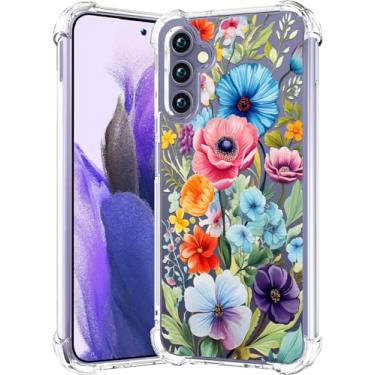 Imagem de CCFUNCASE Compatível com Samsung Galaxy S24 / S25 Capa transparente fofa para mulheres - Capas de telefone robustas Funda Capa protetora (flor azul floral abstrato)
