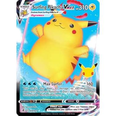 Imagem de Pokemon Celebrações Surfing Pikachu VMAX, 25º aniversário, Full Art Rare Holo VMAX + Cartão surpresa!