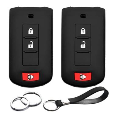 Imagem de 2 peças compatíveis com Mitsubishi Smart 3 botões de silicone FOB Capa protetora de chave sem chave suporte remoto para Mitsubishi Lancer Mirage Montero Outlander Sport