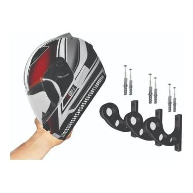 Imagem de Kit 3 Suportes De Parede Para Capacetes - 3D Art, Preto