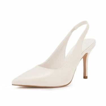 Imagem de Trish Lucia Sandália feminina de salto alto com bico fino e salto alto para escritório, Creme, 39