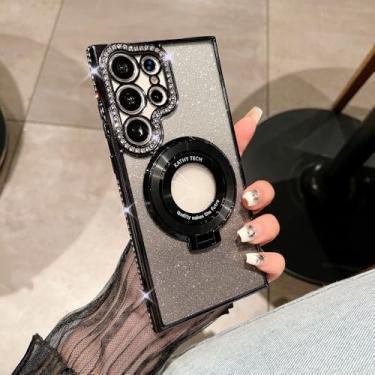 Imagem de Para Samsung S24 Ultra Invisible Holder Case para Samsung Galaxy S23 Ultra S22 Plus Diamond Gradient Glitter Plating Cover, Preto, para S22Plus