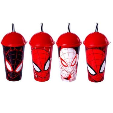 Imagem de Copos do Homem Aranha para festa infantil com Canudo - 4 unidades - Pl