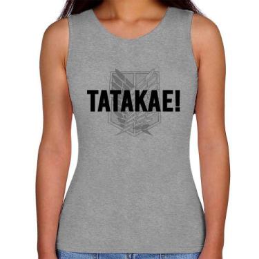 Imagem de Regata Feminina Tatakae! - Foca na Moda, Cinza, GGG