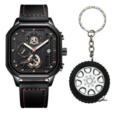 Imagem de Kit Relógio Masculino Casual Cronógrafo Pulseira E Chaveiro - PENDULAR