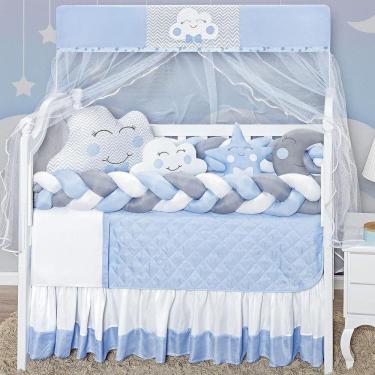 Imagem de Kit Berço Com Duas Laterais Formato Nuvem 12 Peças Azul