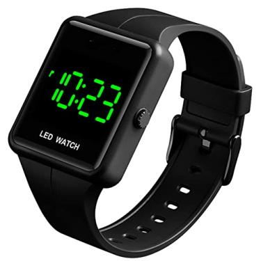 Imagem de MASTOP Relógio simples masculino feminino esportivo LED digital grande à prova d'água data pulseira PU quadrado eletrônico casal (preto), Preto, Digital, movimento de quartzo