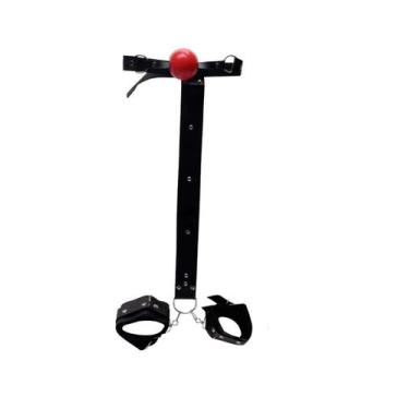 Imagem de Kit 3 Em 1 Mordaça Bola Com Algemas Traseira Tira Em Couro - Sexy Fant