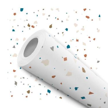 Imagem de Papel de Parede Vinílico Terrazzo Granilite Colorido Fundo Branco Sala