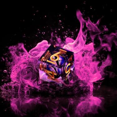 Imagem de GiGiGuGu DND Dice Set – Dragon Eye Liquid Core Sharp Edge Resin Dice Set 7pcs with Metal Gift Box for Role Playing Games (Twilight – Purple)
