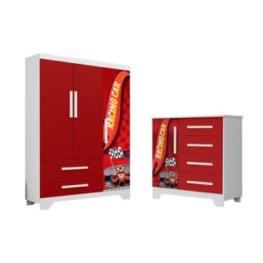 Imagem de Conjunto Quarto Infantil Carros - Roupeiro e Cômoda Mdf - Vermelho