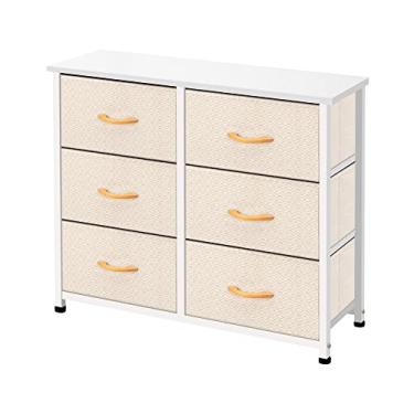 Imagem de AZL1 Life Concept 6 gavetas, tecido, cômoda torre para quarto, corredor, berçário, entrada, armários, moldura de metal resistente, mesa de madeira, alça fácil de puxar, marfim