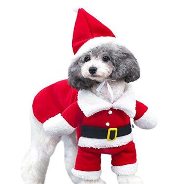 Imagem de SUNTRADE Fantasias de Natal para cães e gatos, Papai Noel, fantasia cosplay (P)