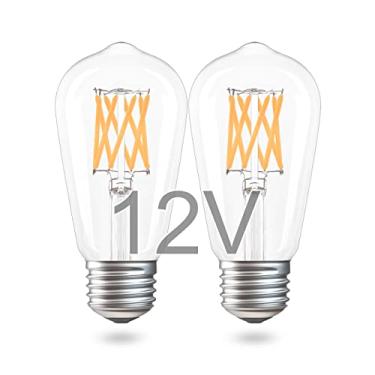 Imagem de Lâmpada de LED Edison 12V 80 Watt equivalente E26 8W 800Lm 24V CC Baixa tensão 12 Volt Lâmpada Vintage ST19 - 24 volts RV Marine Boat Solar Iluminação - 2 pacotes (2700K Branco Quente) ST58-12V-8W-27K