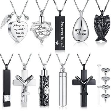 Imagem de Jexine Colar de urna para cinzas, joia de cremação, asas de gota, cruz, cristal, cinzas, aço inoxidável, zircão, medalhão, barra vertical, coração, à prova d'água, lembrança masculina, Aço inoxidável