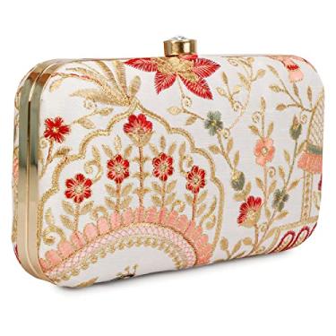 Imagem de LONGING TO BUY Bolsa clutch de designer feita à mão - Bordado Zari para mulheres, Verde multi