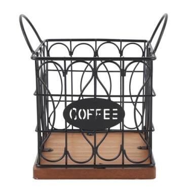 Imagem de Cesta de Armazenamento de Cápsulas de café, Rack de Armazenamento de Metal de Grande Capacidade Com Base de Madeira, Organizador de Suporte de café de Acesso Rápido para Bancada