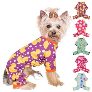 Imagem de Pijama para cães tamanho pequeno menino menina, roupas elásticas de algodão para animais de estimação, roupas para cachorros fêmeas e machos, primavera verão cachorrinho (Pato roxo, PP)