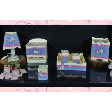 Imagem de Kit Higiene bebê Mdf decorado 7 pçs - UNICORNIO - Flores para Mariae D
