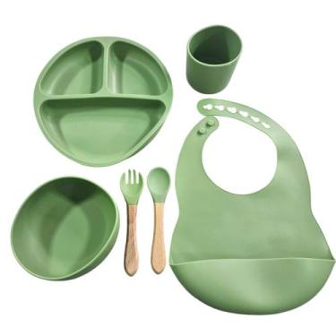 Imagem de Conjunto De Alimentação Infantil De Silicone 6 Peças Verde - HK Baby