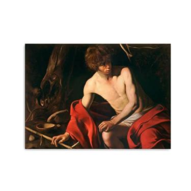Imagem de Arte de parede em tela clássica - Michelangelo Merisi Caravaggio - reprodução de pinturas a óleo famosas - pôster de João Batista - Imagens de arte em tela para decoração de casa 60 x 85 cm (24 x 33