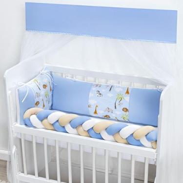 Imagem de Mini Berço Conjunto Protetor Lateral Trança Menina Nuvem Lua Rosa 6 pe