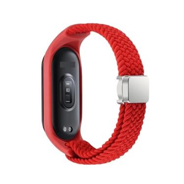 Imagem de KGFCE Cinta trançada para xiaomi mi banda 8 elástico nylon loop solo watch ajustável banda de fivela de fivela magnética para miband 8 bandas de vigia nfc(Red,For Miband 7 6 5 4 3)